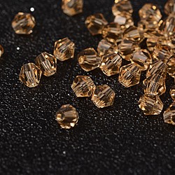 Imitatorische kristallisierte Glasperlen, transparent, facettiert, Doppelkegel, blass Goldrute, 4x3.5 mm, Loch: 1 mm ca. 720 Stk. / Beutel