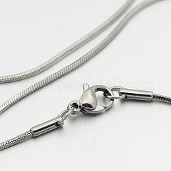 304 Stainless Steel Snake Chain Necklaces, with Lobster Claw Clasps, Stainless Steel Color, 17.9 inch(45.5cm), 1mm
