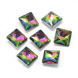 Pointed Back Glass Rhinestone Cabochons, Back Plated, Faceted, Square, Colorful, 8x8x3.5mm