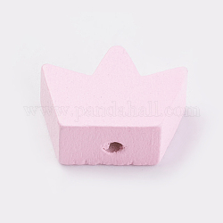 Natural Wood Beads, Dyed, Crown, Pink, 13x17x8mm, Hole: 2mm, about 840pcs/500g