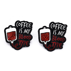 Mot café est ma broche en émail de groupe sanguin, badge en alliage médical pour vêtements de sac à dos, électrophorèse noir, rouge, 34x33x1.5mm, pin: 1 mm