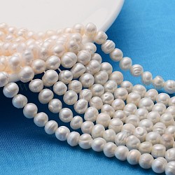 Hebras de perlas de agua dulce cultivadas naturales, agradable para la fabricación de joyas del día de la madre, patata, color natural, blanco, 5~6mm, agujero: 0.8 mm, aproximamente 55 pcs / cadena, 13.78 pulgada (35 cm)