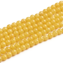 Fili di perline mashan giada tondo naturale, tinto, giallo, 4mm, Foro: 1 mm, circa 98pcs/filo, 15.7 pollice