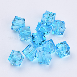 Transparente Acryl Perlen, facettiert, Würfel, Deep-Sky-blau, 10x10x8 mm, Bohrung: 1.5 mm