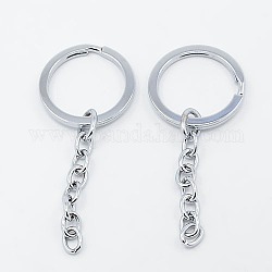 Iron Keychain Findings, Platinum Color, Ring: about 33mm in diameter, 26mm inner diameter, Chain: 49mm long