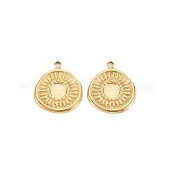Ion Plating(IP) 304 Stainless Steel Pendant Enamel Settings, Flat Round, Real 14K Gold Plated, 18x16x1.5mm, Hole: 1.6mm