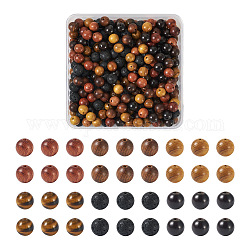 Kissitty 300pcs 6 Stil Perlen Schmuckherstellung Finding Kit, einschließlich natürlichem Holz und Lavagestein sowie Tigerauge-Rundperlen, Mischfarbe, 8~8.5 mm, Bohrung: 1~1.2 mm, 50pcs / style