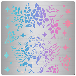 GORGECRAFT 6.3 Inch Angel Metal Stencil Blooming Roses Wood Burning Stencil Reusable Butterflies Journal Stencils Shiny Stars Template Stainless Steel Stencils for Painting DIY Decorations Card Making