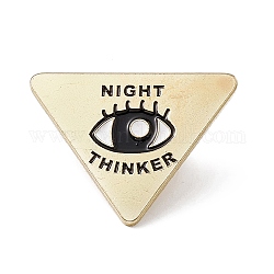 Triángulo con pasador de esmalte de ojos, broche de aleación de oro claro word night thinker para ropa de mochila, patrón de ojo, 23x30x2mm, pin: 1.3 mm