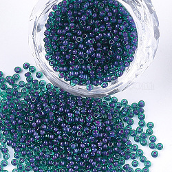 12/0 runde Glasperlen der Klasse a, transparente Innenfarben, dunkles Cyan, 2x1.5 mm, Bohrung: 0.7 mm, ca. 48500 Stk. / Pfund