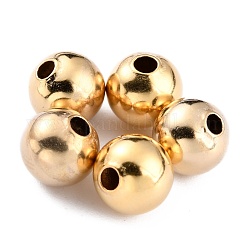 Perles en laiton, Plaqué longue durée, ronde, véritable 24k plaqué or, 7mm, Trou: 1.8mm