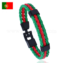 Bracelet cordon triple ligne imitation cuir couleur drapeau avec fermoir alliage, bijoux thème portugal pour hommes femmes, lime green, 8-1/4 pouce (21 cm)