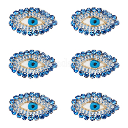 Fingerinspire 6 patch égyptien mauvais œil de 1.4x2.1,{1} cm en verre bleu doré avec strass en forme d'œil exquis brodé à coudre avec dos en feutre pour vêtements, sacs à dos, embellissement