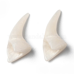 Perline di resina opaco, Senza Buco, forma dei denti degli animali, bianco, 25x11x10mm