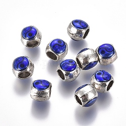 Antique Silver Tone Alloy European Beads, Large Hole Beads, with Enamel, Round with Tai Ji, Royal Blue, 9x10x9.5mm, Hole: 4mm