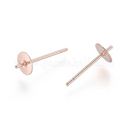 304 Stainless Steel Stud Earring Findings, For Half Drilled Beads, Rose Gold, 13x5mm, Pin: 0.8mm