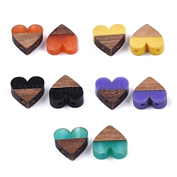 Eslabones de varios hilos de resina y madera de nogal, corazón, color mezclado, 17.5~18x17x5.5~6.5mm, agujero: 2 mm
