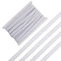 Polyester Wavy Lace Ribbons, Garment Accessories, Silver, 5/8 inch(15mm), about 13.12 Yards(12m)/Card