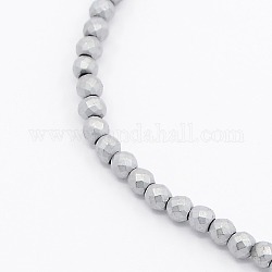 Galvanoplastie dépoli non-magnétiques perles synthétiques rondes hématite brins, facette, platinée, 2x2mm, Trou: 1mm, Environ 200 pcs/chapelet, 15.7 pouce