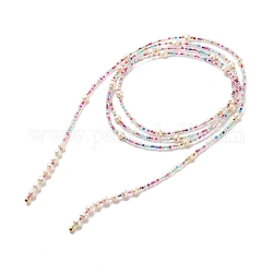 Многослойное женское ожерелье из натурального жемчуга и стеклянных бусин с веревочным узлом, светло-вишневый, 60.24~60.63 дюйм (153~154 см)