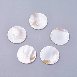 Cabochon shell, rotondo e piatto, bianco floreale, 30x2mm