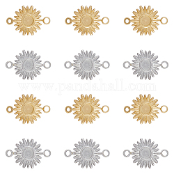 DICOSMETIC 12Pcs 2 Colors Ion Plating(IP) 304 Stainless Steel Cabochon Connector Settings, Sun, Golden & Stainless Steel Color, Tray: 3mm, 14x9x1.5mm, Hole: 1.6mm, 6pcs/color