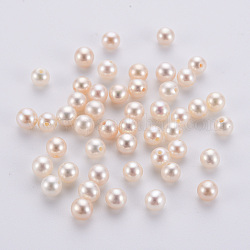 Culture des perles perles d'eau douce naturelles, la moitié foré, ronde, floral blanc, 4.5~5mm, Trou: 0.8mm