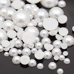 Cabochon in abs di plastica imitazione perla, mezzo tondo, bianco, 4~12x2~5mm