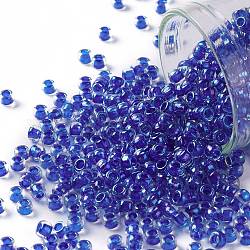 Toho perline rotonde, perline giapponesi, (189) interno colore lustro cristallo / blu caraibico, 8/0, 3mm, Foro: 1 mm, circa 222pcs/10g