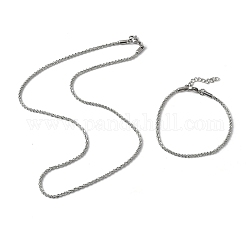 304 bracelets et colliers en chaîne à maillons en acier inoxydable, ensemble de bijoux pour hommes femmes, couleur inoxydable, 17-5/8 pouce (44.7 cm), 6-5/8 pouce (16.9 cm), 2 pièces / kit