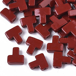 Spray Painted Alloy Multi-Strand Links, Cadmium Free & Lead Free, For Tile Elastic Bracelets Making, T Shape, Dark Red, 11x10.5x4mm, Hole: 1mm