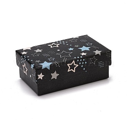 Boîte à bijoux en carton, avec tapis éponge noir, pour le paquet cadeau de bijoux, rectangle avec motif d'étoile, noir, 8.1x5.1x3.1 cm