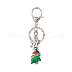 Christmas Theme Resin Keychains, with Alloy Enamel Pendants and Alloy Split Key Rings, Snowflake & Christmas Tree, Platinum, 10.2cm