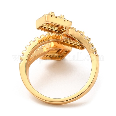 Стойки латунные прямоугольные открытые манжеты с фианитами RJEW-D008-07G-1