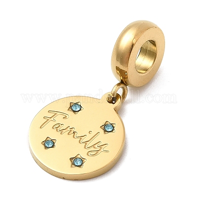 Подвески-шармы из нержавеющей стали 304 с сапфировыми стразами в европейском стиле STAS-D153-06B-G-1