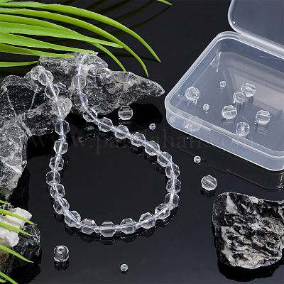 Natural White Crystal Faceted Beaded Bracelet Faceted Beaded Bracelet  Healing Energy Elastic Bangle Handmade Jewelry Gift