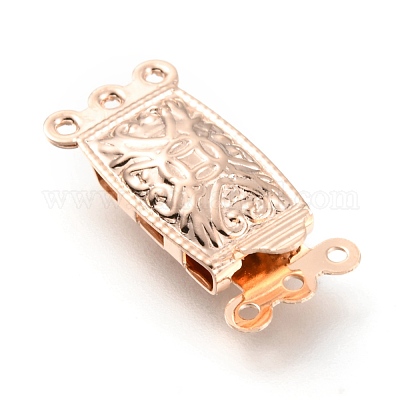 304 Stainless Steel Box Clasps, Multi-Strand Clasps, 3-Strands, 6-Holes,  Rectangle, Rose Gold, 21x10x4.5mm, Hole: 1mm