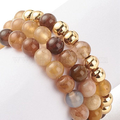 3 шт. 3 стильных кольца с натуральными драгоценными камнями и латунными бусинами с подвесками в виде сердечек из нержавеющей стали 304 для женщин RJEW-JR00470-1