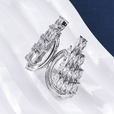 Латунные кольца-манжеты с микропаве и прозрачным цирконием для женщин RJEW-A062-02P-1