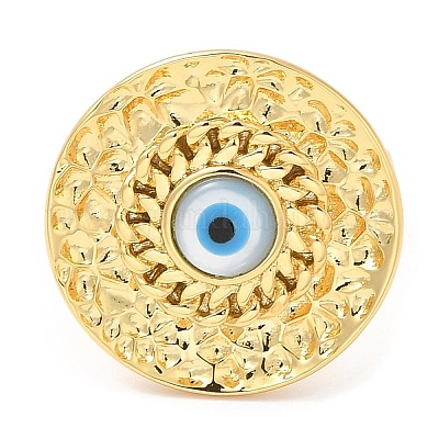 Латунные плоские круглые открытые манжеты с покрытием из латуни с ракушкой от сглаза RJEW-D008-05G-1