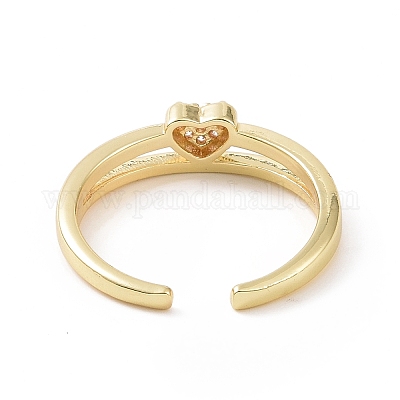 Открытое кольцо-манжета в форме сердца из прозрачного кубического циркония RJEW-E072-12G-1