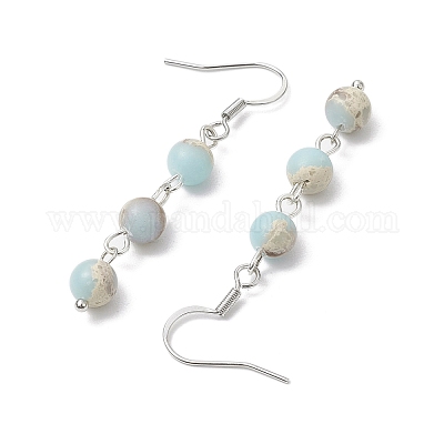 Круглые серьги с подвесками из синтетической аква-терра-яшмы EJEW-JE05831-1