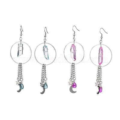 2 пара серег-подвесок из натурального кварца в форме луны и звезды EJEW-JE06763-1