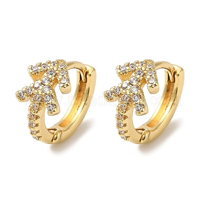 Женские серьги-кольца из латуни с прозрачным фианитом EJEW-C097-12G-04-1