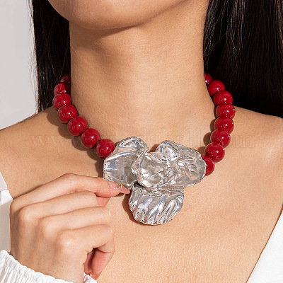 Ожерелья с подвесками в виде цветка из акрила и круглой бусинкой с цепочками на концах из сплава FS-WGEE4D6-01-1