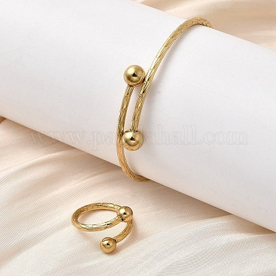 201 комплект браслетов-манжет и колец-манжет из нержавеющей стали SJEW-Z004-01G-02-1