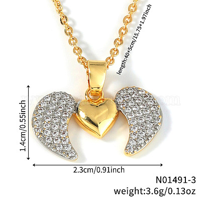 Элегантное модное двухцветное ожерелье в форме крыла сердца с инкрустацией из кубического циркония из латуни SS1837-1