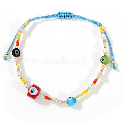 Летние браслеты из искусственного жемчуга круглые и стеклянные плетеные бусины от сглаза WZ1840-1