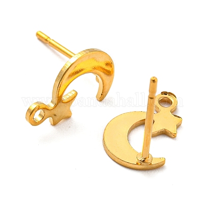 Фурнитура для сережек-гвоздиков из нержавеющей стали в форме луны и звезды 201 STAS-Q251-04G-1