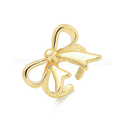 Латунное кольцо с открытой манжетой и бантом для женщин RJEW-Z039-06G-1